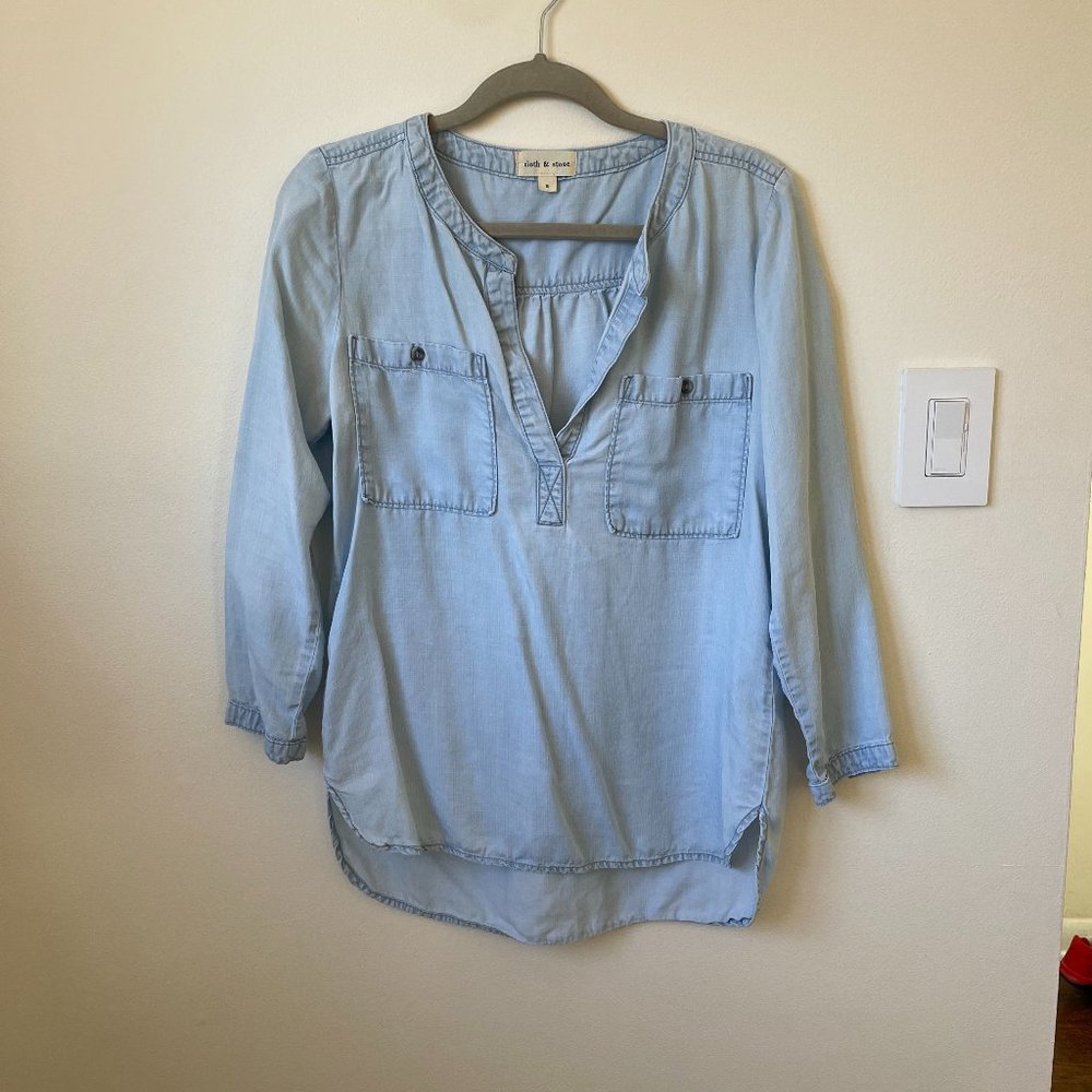 Anthropologie Chambray Pullover Long Sleeve Top S